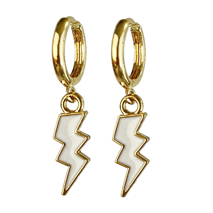 Small Metal Hoop Earrings with Vintage Lightning Design