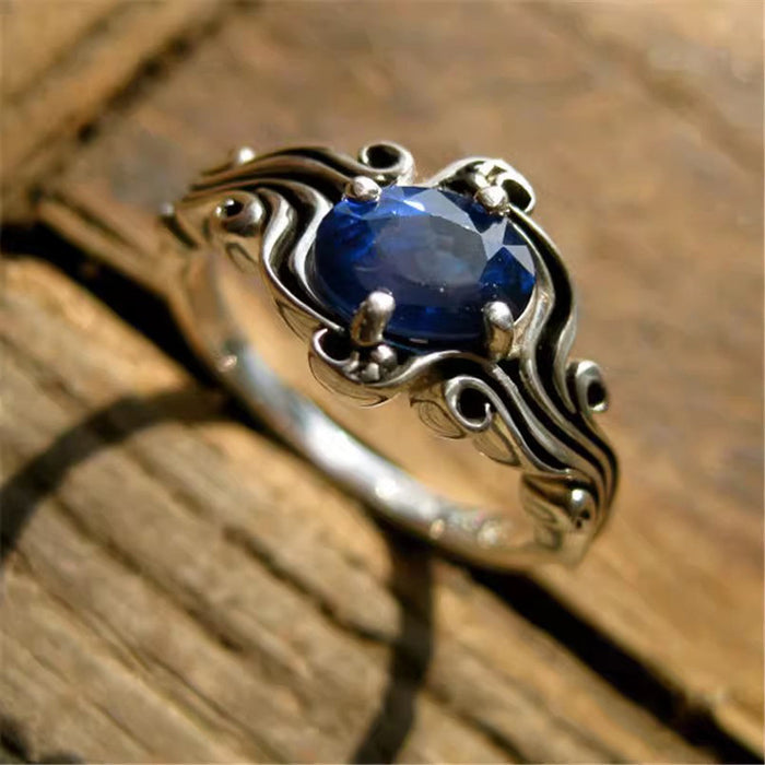 Imitation sapphire wave retro new Chinese style ring for women