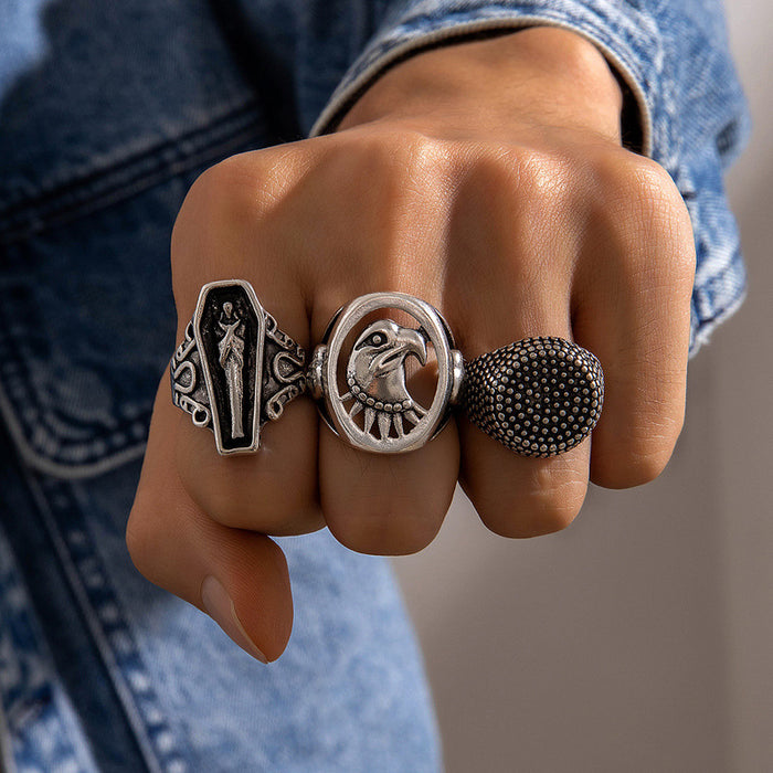 Retro Hip-Hop Men's Ring Set - Punk Exaggerated Three-Piece Ring Set