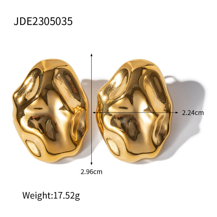 18K Gold Plated Stainless Steel Irregular Hammered Stud Earrings - Non-Fading Jewelry