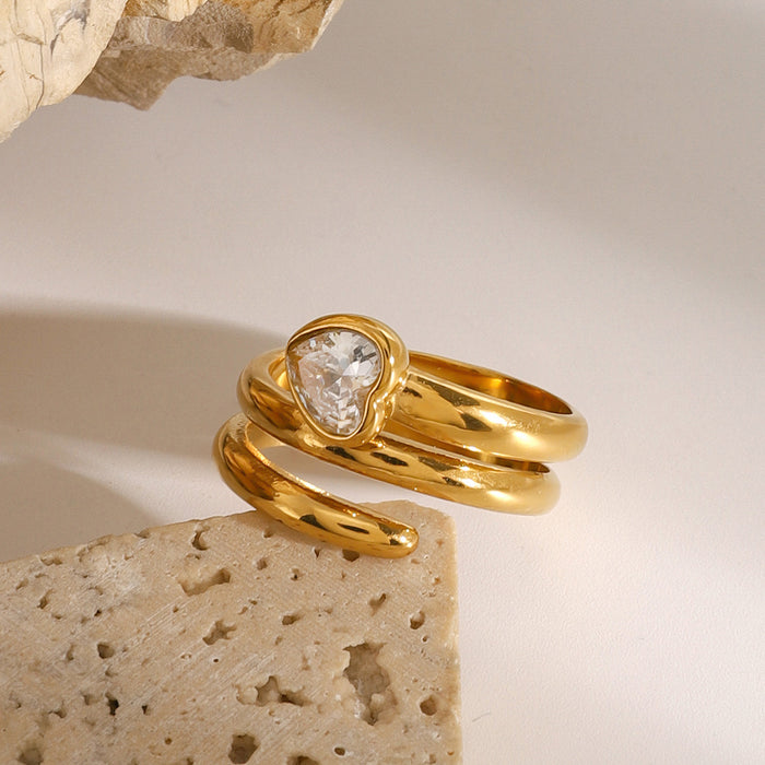 Stainless steel heart zircon ring