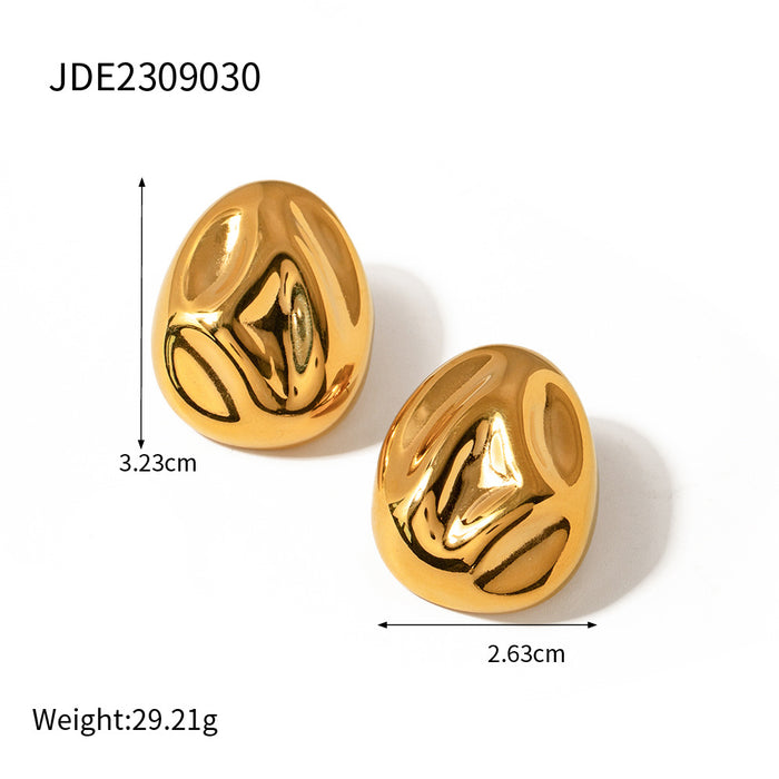 INS Style 18K Gold Stainless Steel Lava Dented Stud Earrings - Trendy Small Statement Jewelry