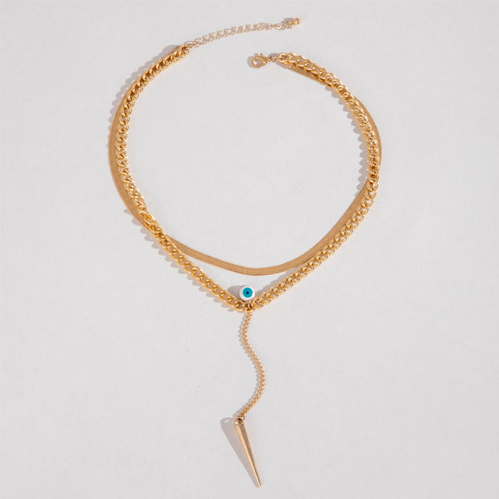 Minimalist Snake Bone Chain Necklace with Eye Tassel Design