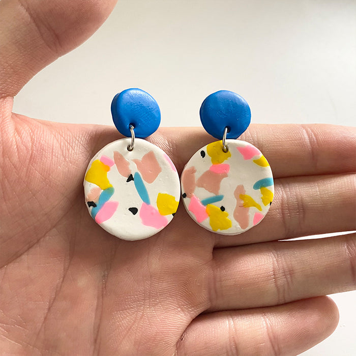 Spring/Summer Multi-Color Geometric Clay Earrings - Artistic Handmade Jewelry