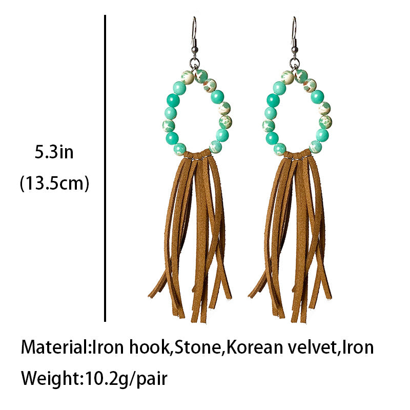 Western Leather Tassel Earrings with Cowboy Theme and Aztec Cutout