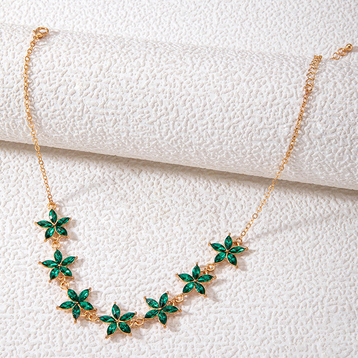 Emerald Flower Pendant Necklace with Gold Chain - Elegant and Minimalist Jewelry for Women