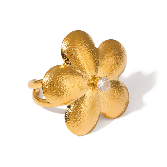 18k gold stainless steel flower brushed ring