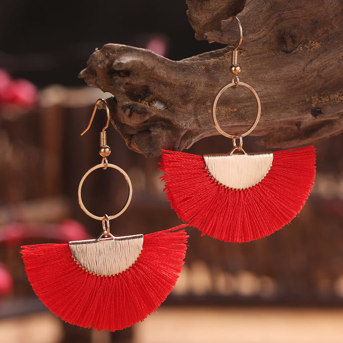 Bohemian Metal Tassel Earrings with Geometric Bridal Design