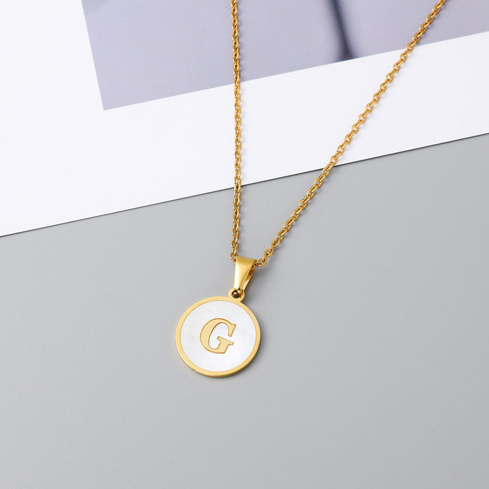 Round shell letter necklace, 18K stainless steel clavicle chain wholesale