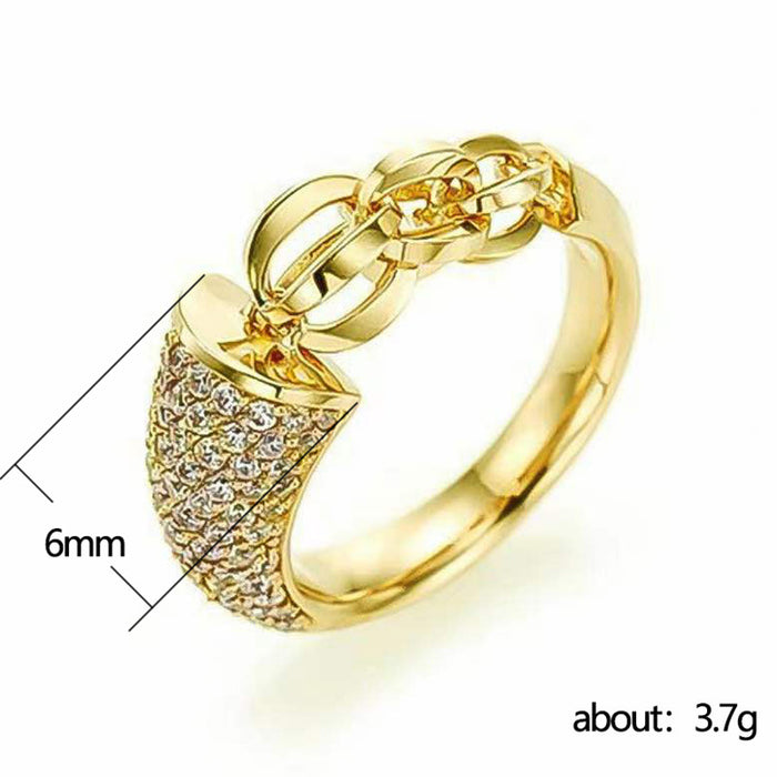 Anillo de pareja elegante y moderno con incrustaciones de diamantes blancos y cadena creativa