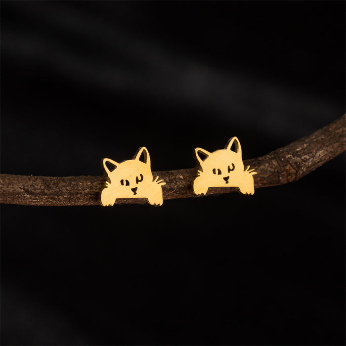 Pet Cat Stainless Steel Stud Earrings - Cute and Playful Animal Jewelry for Everyday Wear