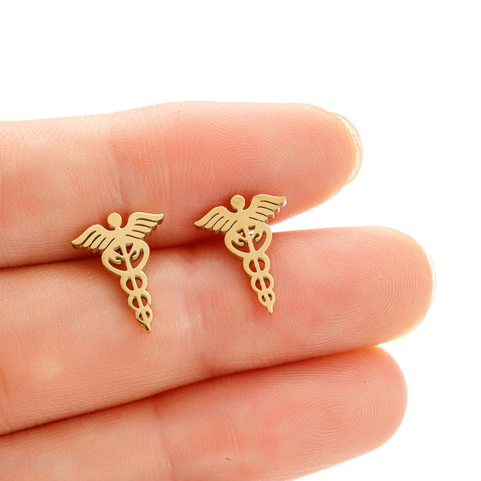 Snake Caduceus Wings Earrings, Vintage Stainless Steel Fashion Medical Symbol Nurse Doctor Titanium Steel Jewelry Wholesale