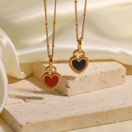 Stainless steel gold-plated double-sided heart necklace - wallojewerly 