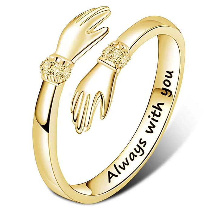 Anillo abierto con dos manos que se abrazan, regalo de aniversario para mujer, joyería