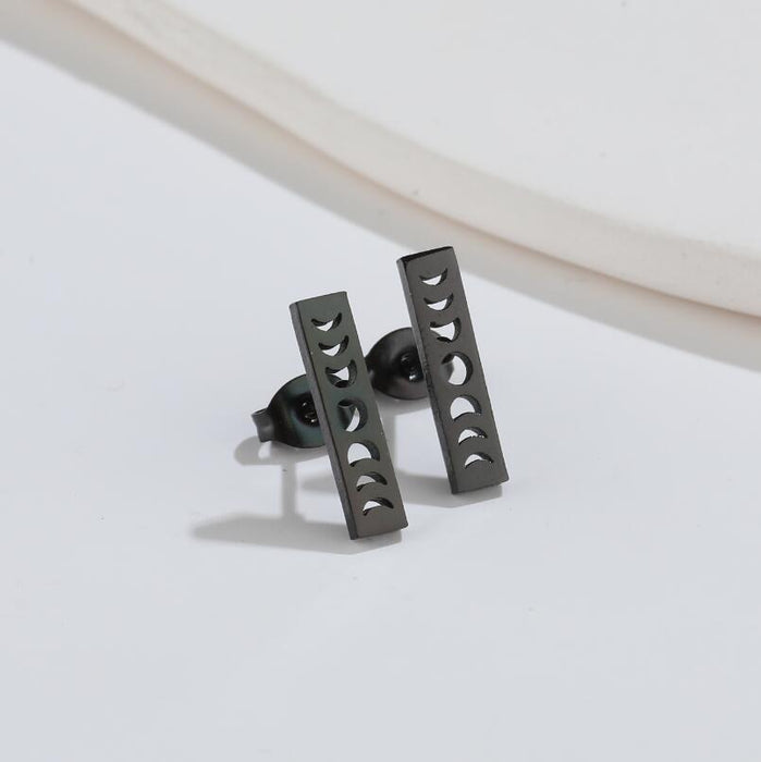 Rectangle and Moon Stainless Steel Stud Earrings - Geometric and Modern Jewelry