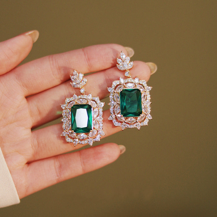 Pendientes de circonita verde retro francés, accesorios para banquetes de boda y novias