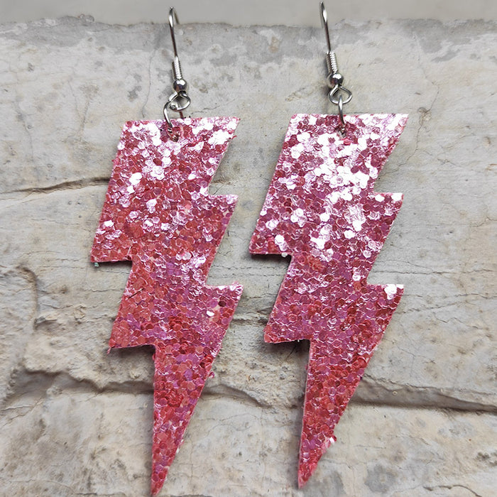 Carnival Style Glitter Lightning Leather Earrings with Bold Design