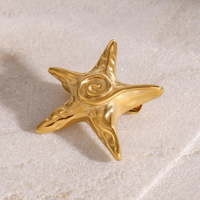 Starfish Hammer Pattern Ocean Style Brooch Creative and Fashionable Stainless Steel Accessories