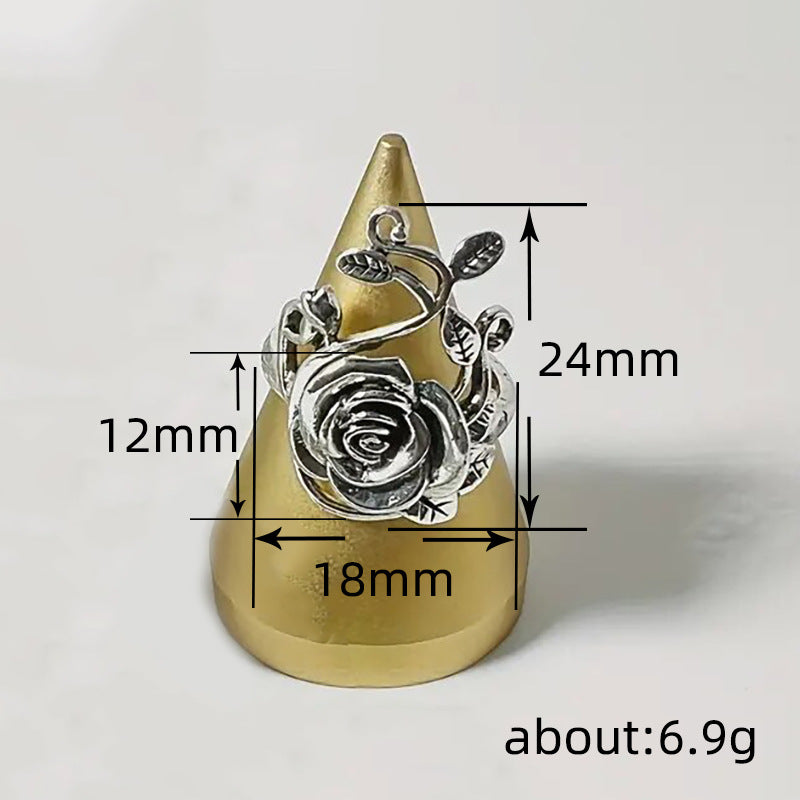 Anillo personalizado con rosa exagerada, anillo retro de moda simple