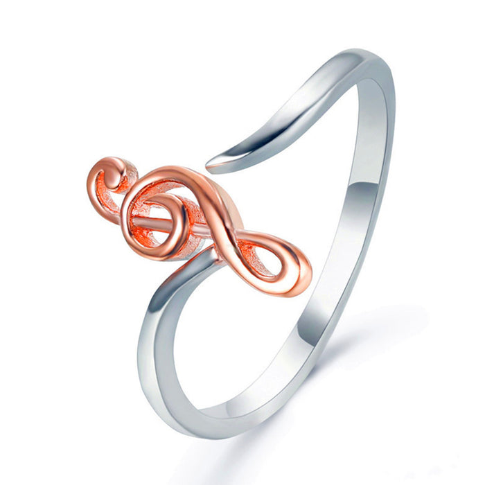 Two-color musical note copper ring, creative and simple color separation open ring