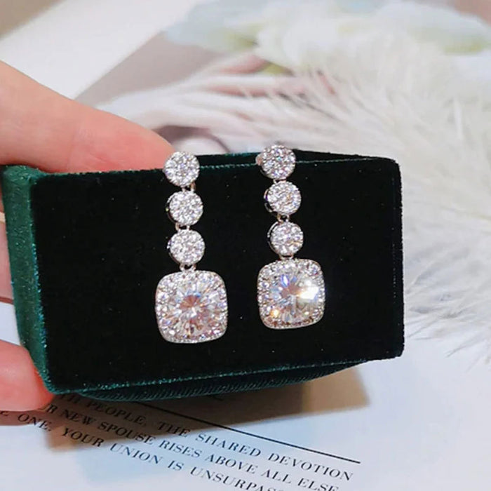 Vintage hollow camellia zircon earrings