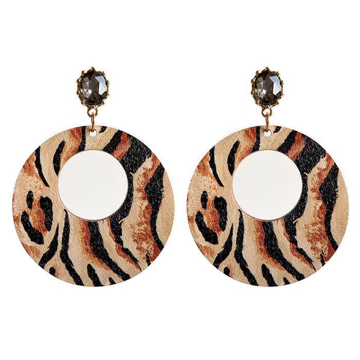 Wooden leopard print earrings