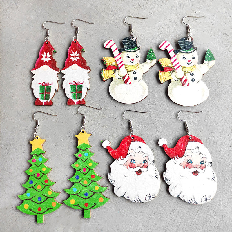 Wooden Santa earrings - wallojewerly 