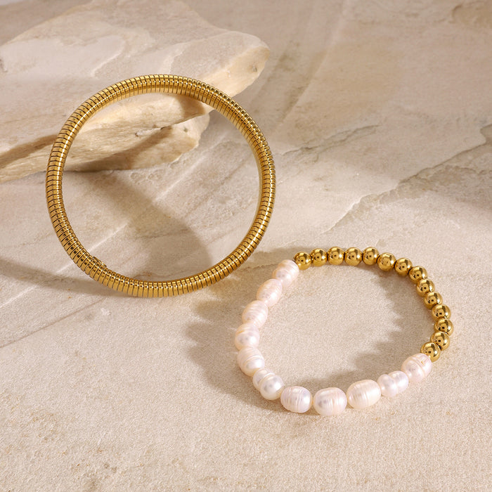 Pearl bracelet, high-end niche spring bracelet, 18k gold titanium steel jewelry