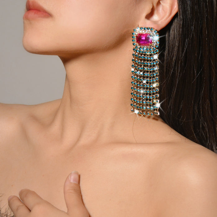 Luxury Zircon Tassel Earrings - Geometric Dangles for Evening Gowns