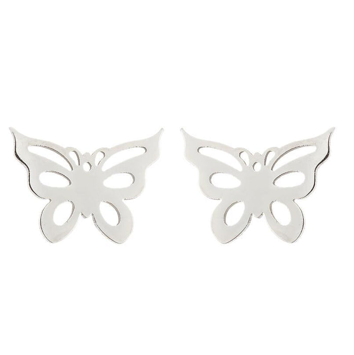 Butterfly earrings, double stainless steel female models small fresh hollow Korean style wings Yiwu small commodity wholesale