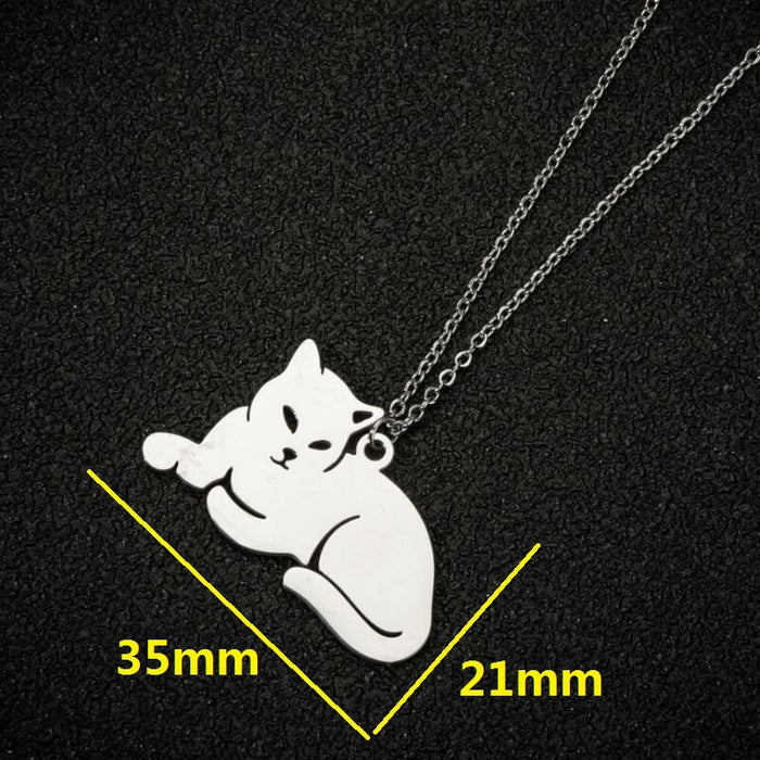 Lying cat pendant necklace, forest sweet small animal ladies necklace ins style wholesale