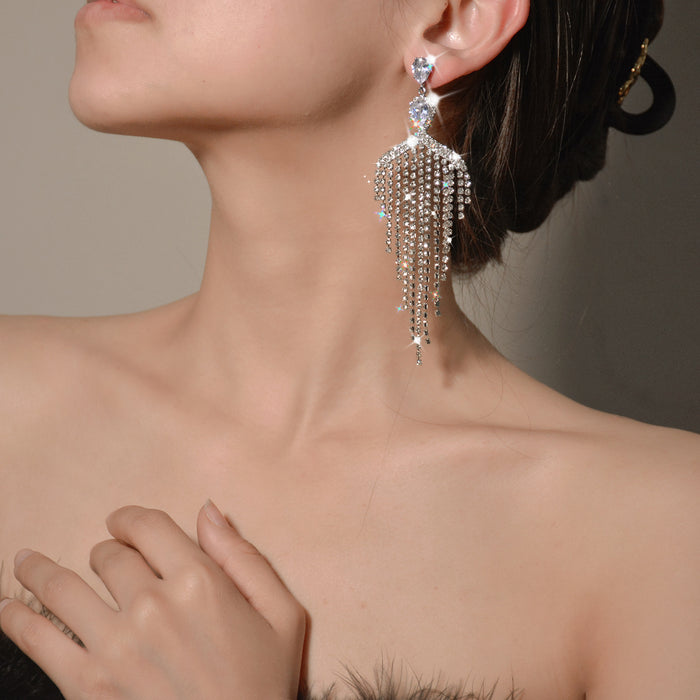 Vintage Rhinestone Tassel Earrings - Creative Statement Jewelry for Women