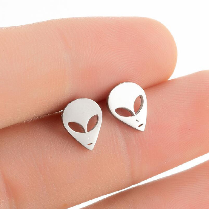 Alien Cartoon Stainless Steel Stud Earrings - Fun and Creative Asymmetric Jewelry