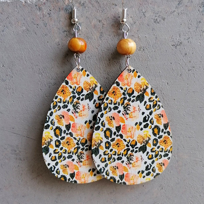 Vintage Bohemian Floral Teardrop Earrings with Print Design