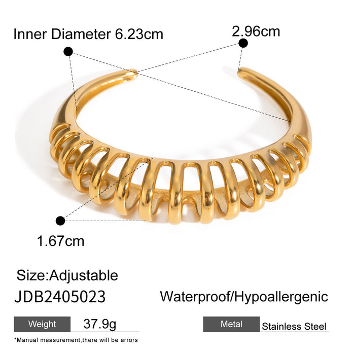 18K Gold Plated Stainless Steel Mesh Hollow Cuff Bracelet - Fashion Jewelry for Women