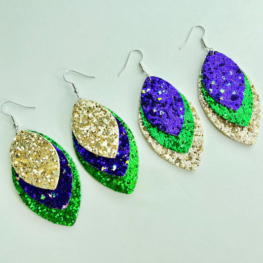 Carnival Glitter Three-Layer Earrings with Festive Parade Design