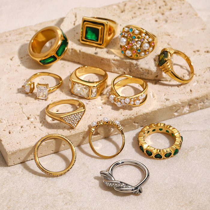 Stainless steel zircon pearl ring