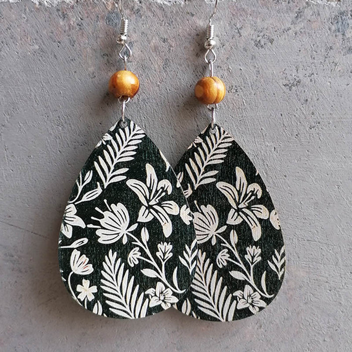Vintage Bohemian Floral Teardrop Earrings with Print Design