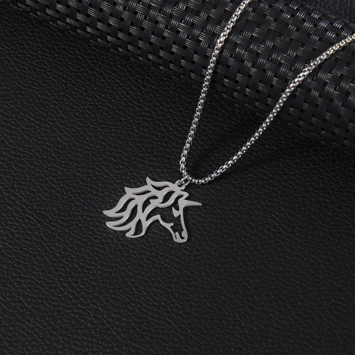 Unicorn pendant necklace, cross-border hollow fantasy stainless steel small animal foreign trade spot wholesale