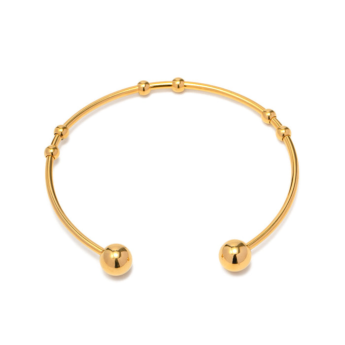 2023 New Trending Design 18K Gold Plated Stainless Steel Non-Fading Round Ball Open Bracelet - Wholesale Jewelry