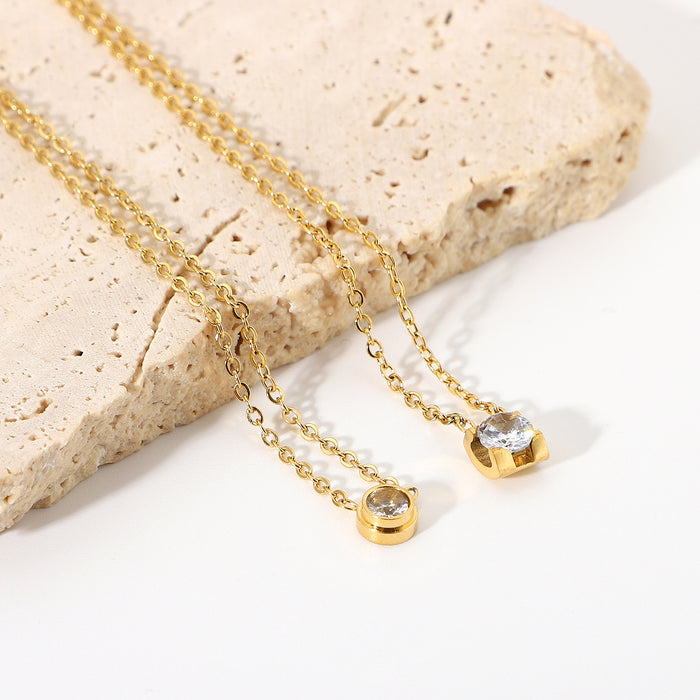 18K Gold-Plated Mini Diamond Pendant Necklace - Women's Fashion Jewelry