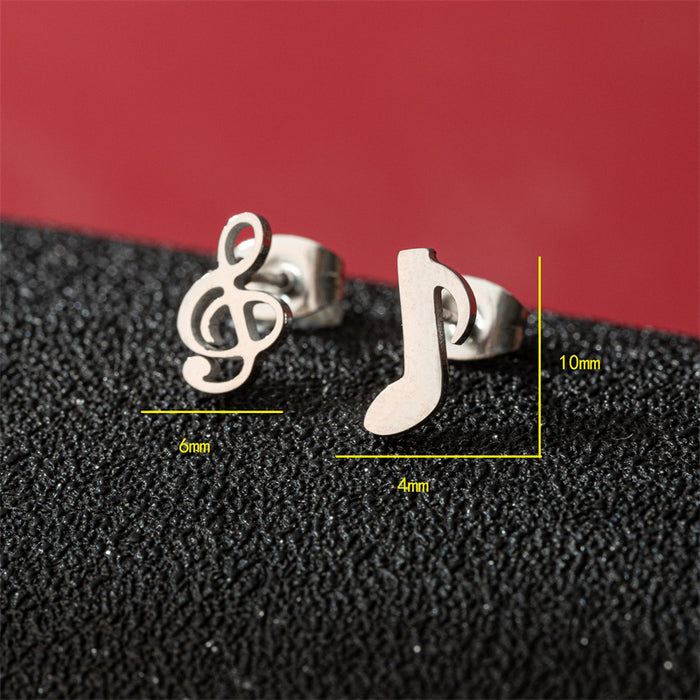 Pendientes asimétricos de acero inoxidable con forma de nota musical: joyas sencillas y elegantes