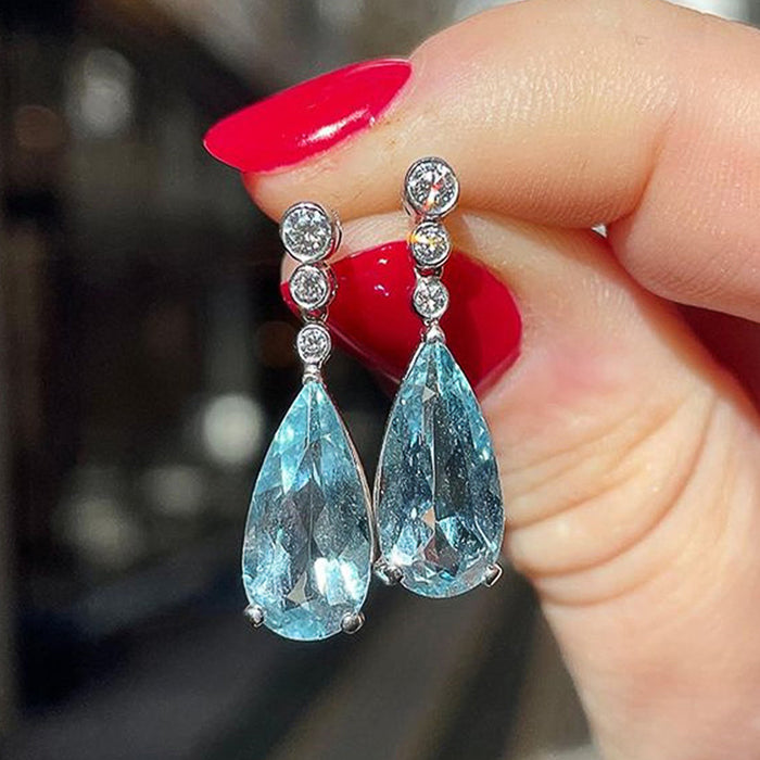 Sea blue pear-shaped teardrop earrings for women Strong factory cross-border supply