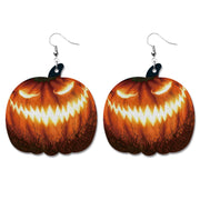 Creative Halloween PU Leather Earrings with Pumpkin and Bat Design - wallojewerly 
