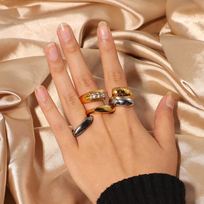 18K Gold Stainless Steel Serpent-Style Ring with Pearl Inlay