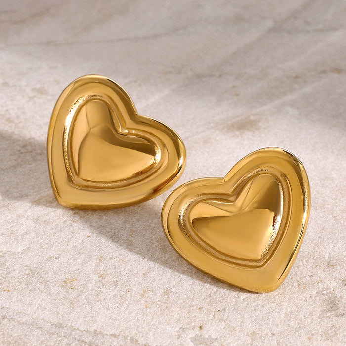 Stainless Steel Heart Stud Earrings - High-End Electroplated Titanium Steel Jewelry