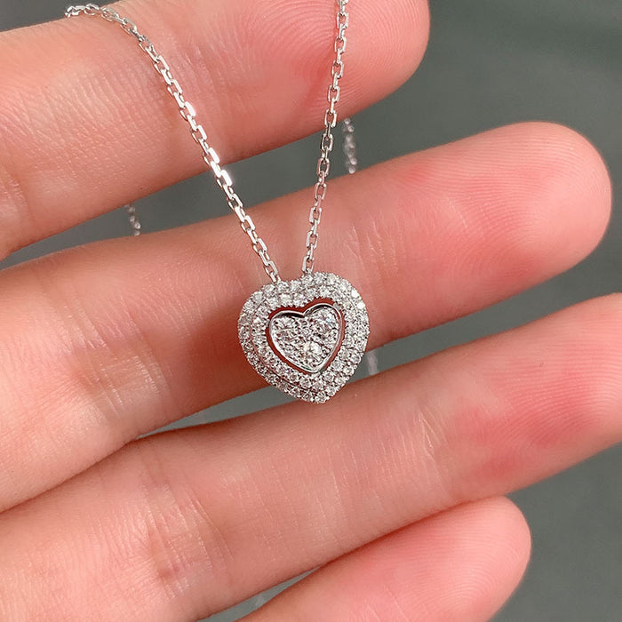 Korean style love heart diamond zircon necklace double heart pendant necklace