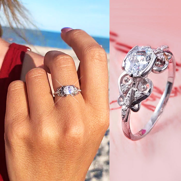 Anillo de boda de mujer con microencaje y circonitas ovaladas