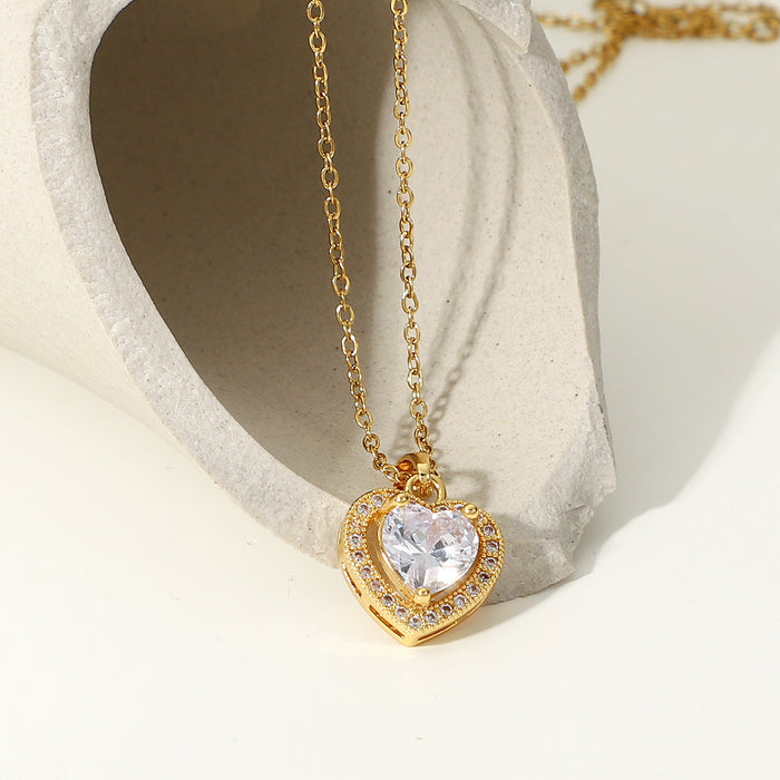 Gold-Plated Crystal Heart Pendant Necklace - Women's Wedding Jewelry