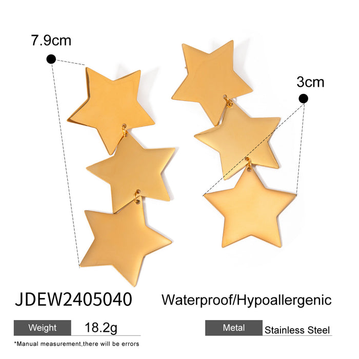 High-End 18K Gold Stainless Steel Triple Layer Star Earrings - Minimalist Titanium Steel Jewelry